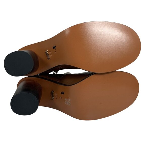 COACH 1941 Women Brown Leather Moto Booties Turnlock Buckles Stacked Heels NWOB - Picture 5 of 9